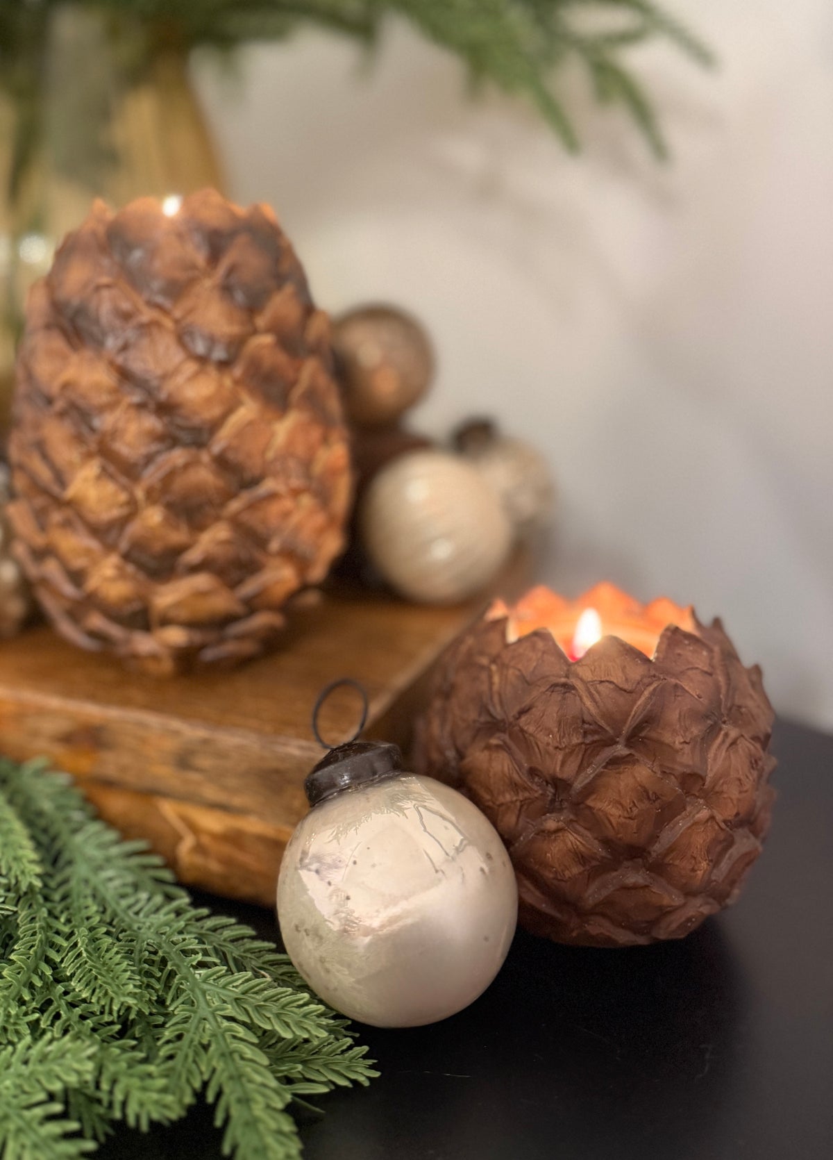 Natural Look Pinecone Tealight Holders- Brown (2 sizes)