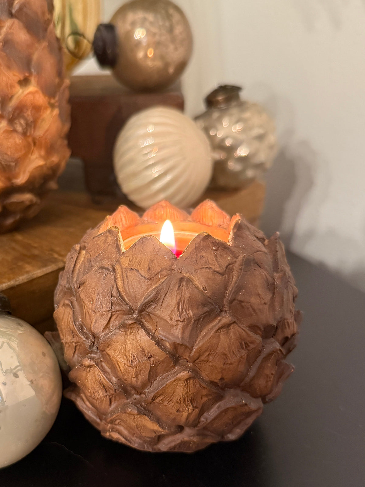 Natural Look Pinecone Tealight Holders- Brown (2 sizes)
