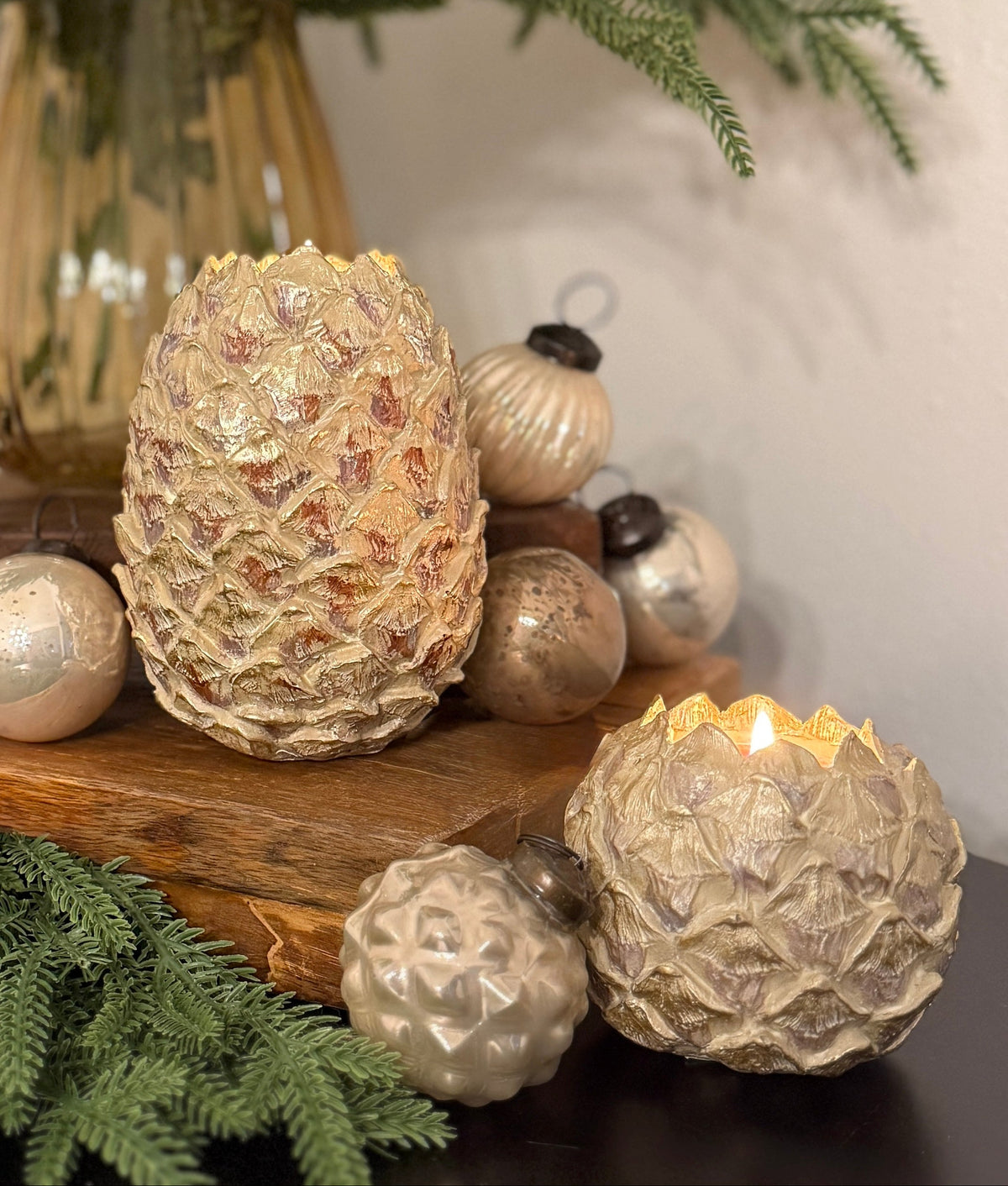 Golden Pinecone Tealight Holders (2 sizes)