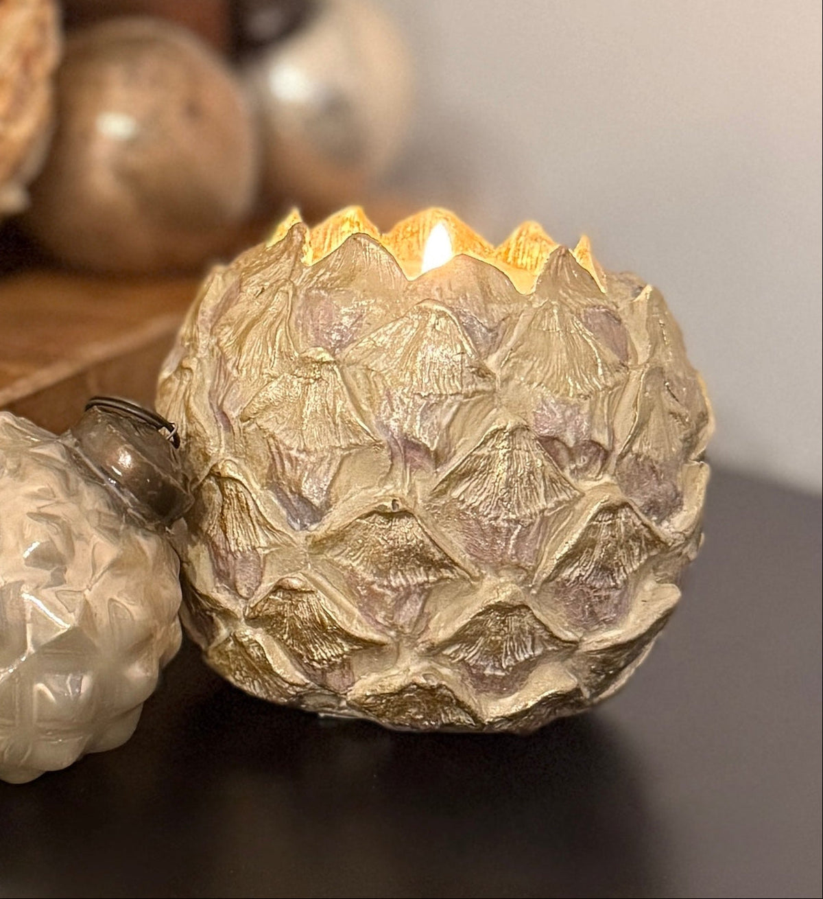 Golden Pinecone Tealight Holders (2 sizes)