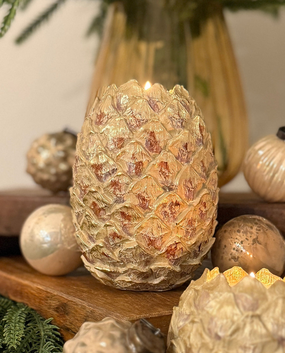 Golden Pinecone Tealight Holders (2 sizes)