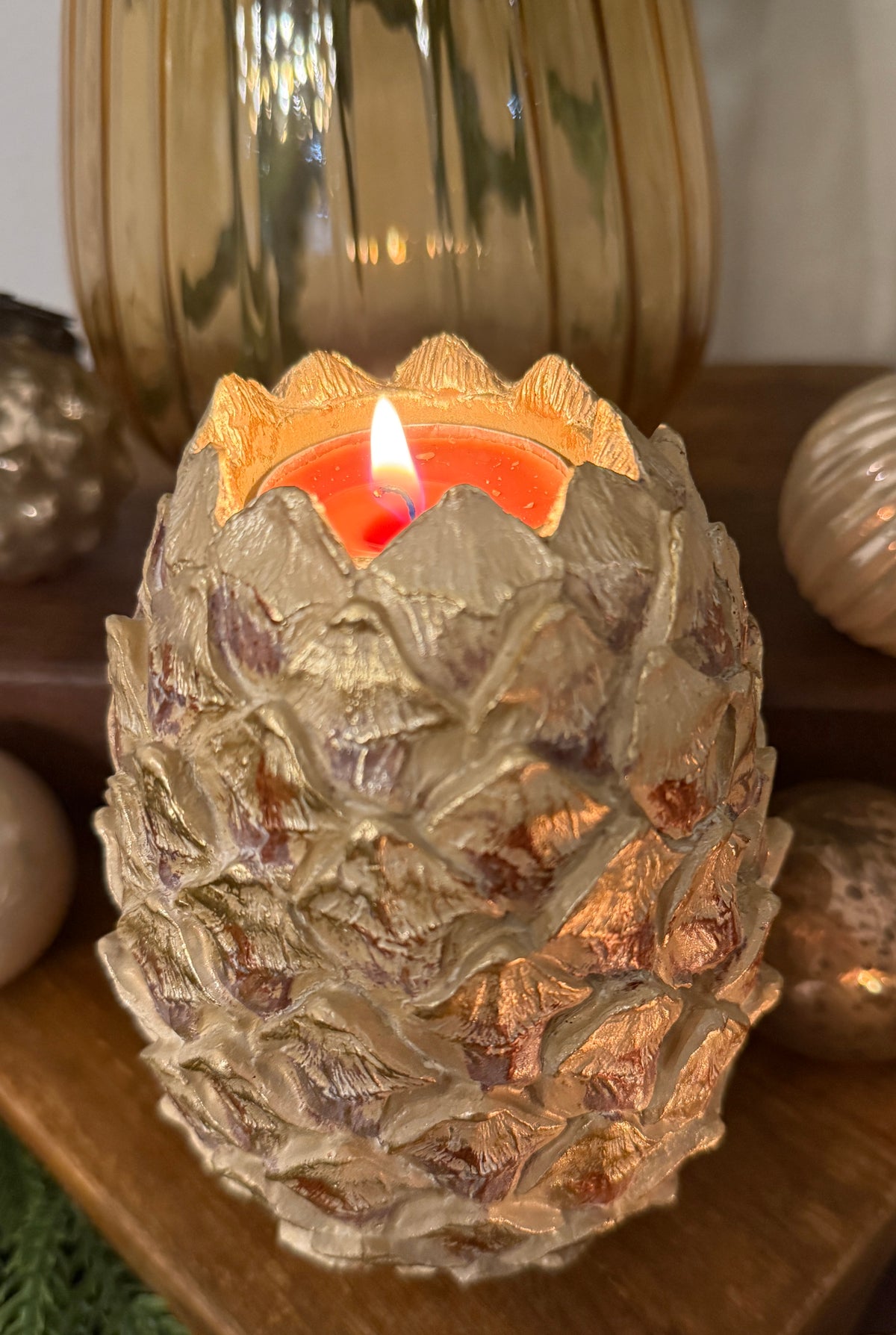 Golden Pinecone Tealight Holders (2 sizes)