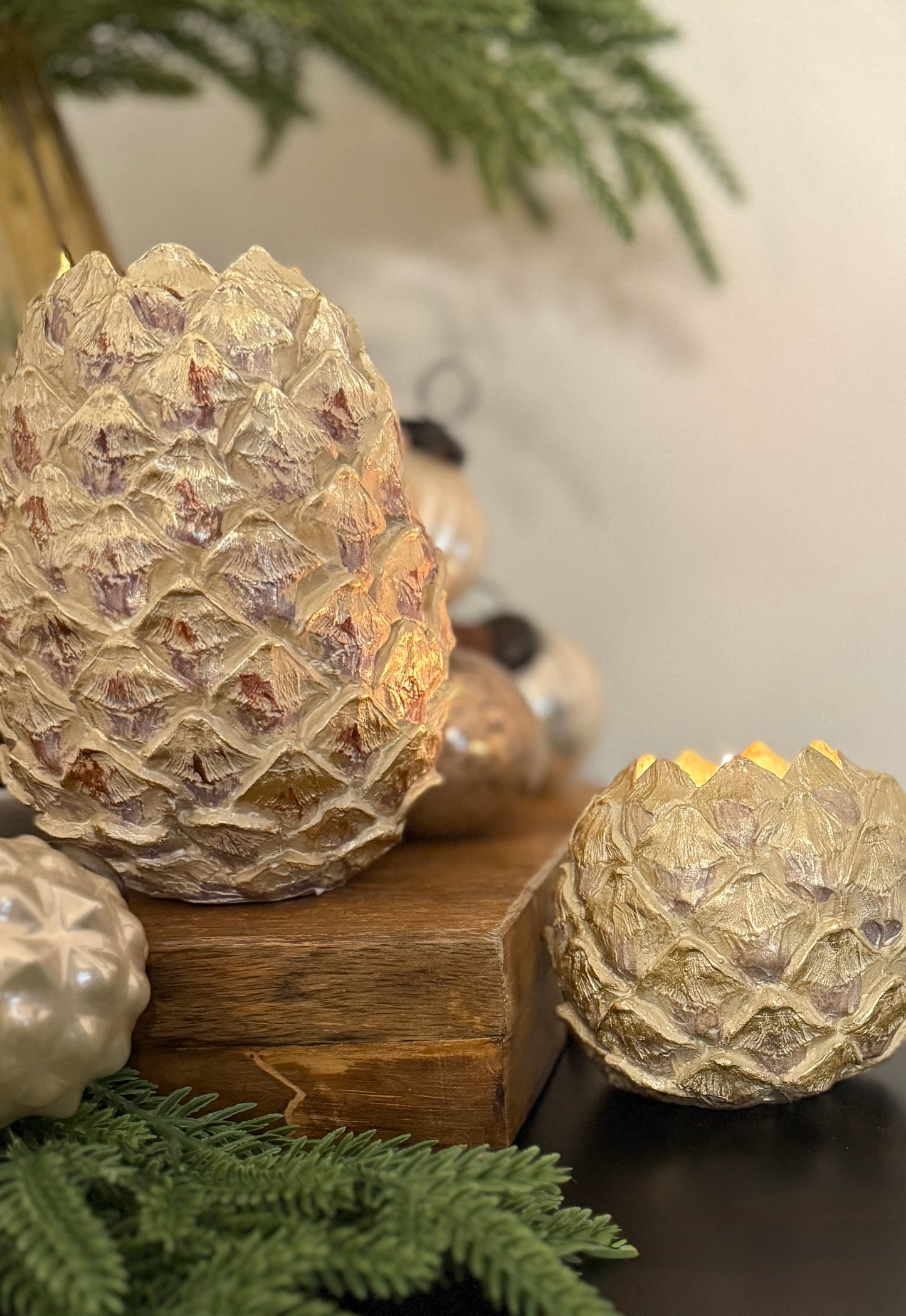 Golden Pinecone Tealight Holders (2 sizes)