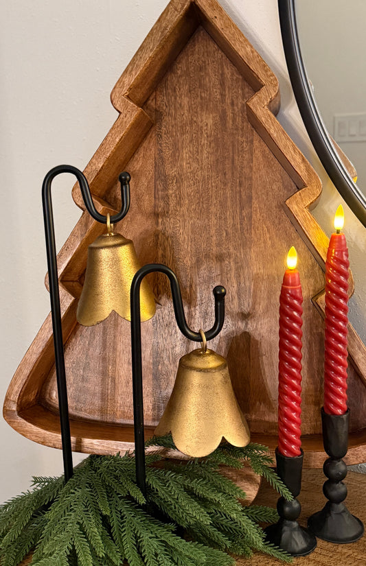 Gold Fluted Bell On Stand (Set Of 2)