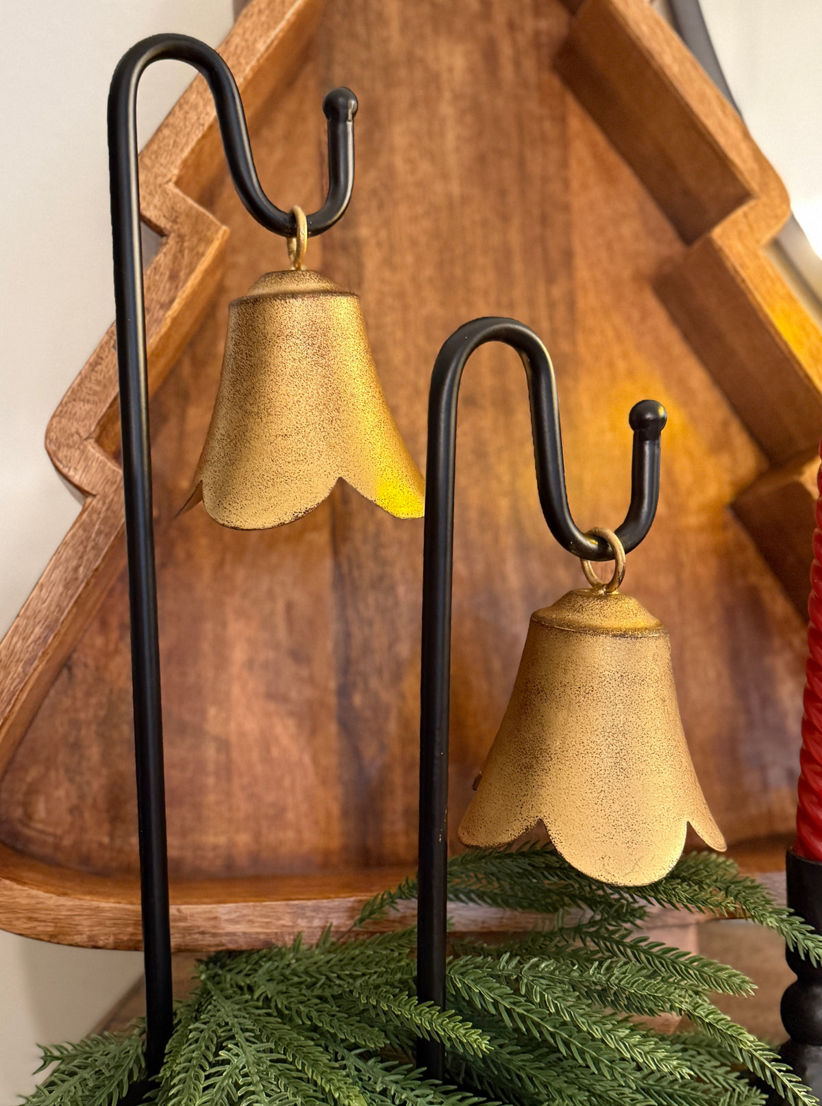 Gold Fluted Bell On Stand (Set Of 2)
