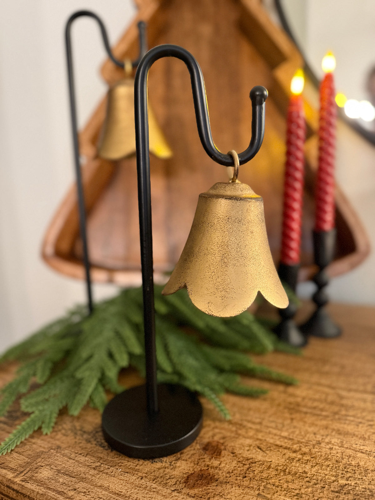 Gold Fluted Bell On Stand (Set Of 2)
