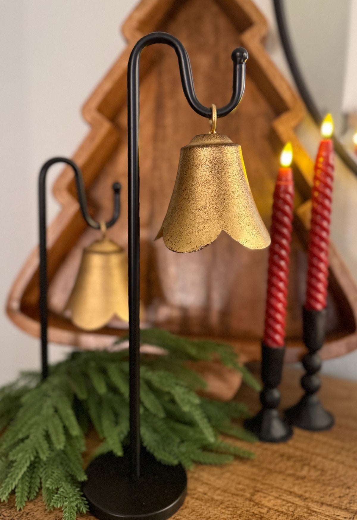 Gold Fluted Bell On Stand (Set Of 2)