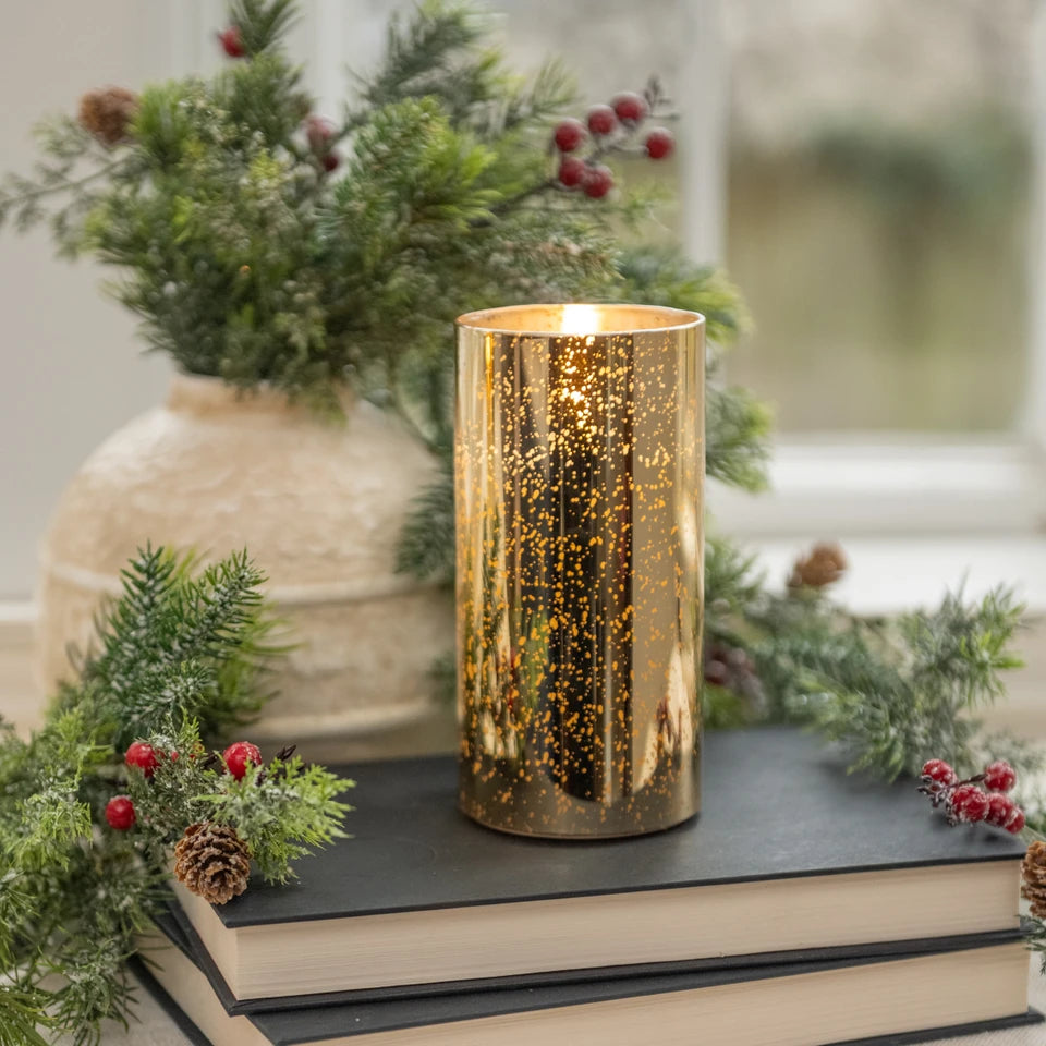 GOLD MERCURY GLASS 3D FLAME CANDLE (4 sizes)