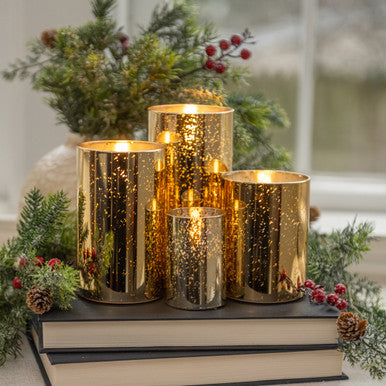 GOLD MERCURY GLASS 3D FLAME CANDLE (4 sizes)