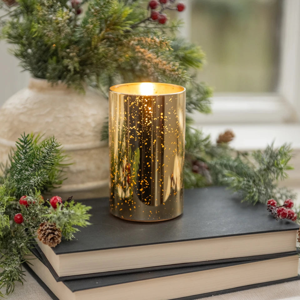GOLD MERCURY GLASS 3D FLAME CANDLE (4 sizes)