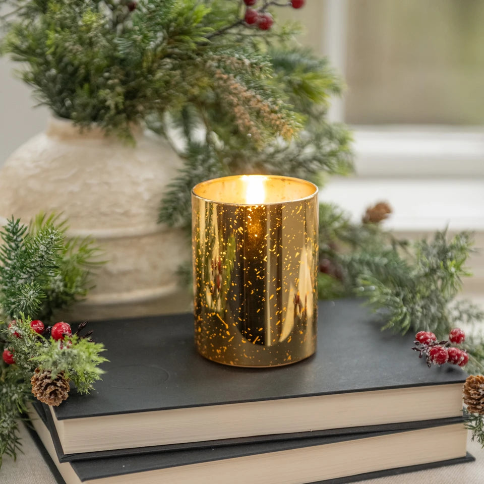 GOLD MERCURY GLASS 3D FLAME CANDLE (4 sizes)