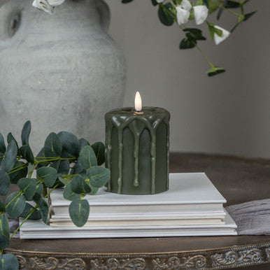 DARKGREEN 3D FLAME PILLAR CANDLE (3 Sizes)