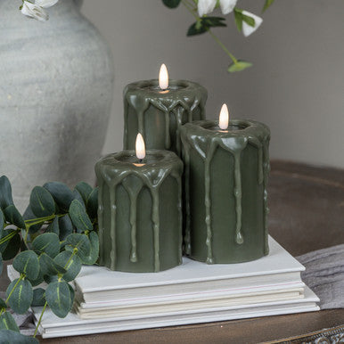 DARKGREEN 3D FLAME PILLAR CANDLE (3 Sizes)