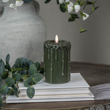 DARKGREEN 3D FLAME PILLAR CANDLE (3 Sizes)