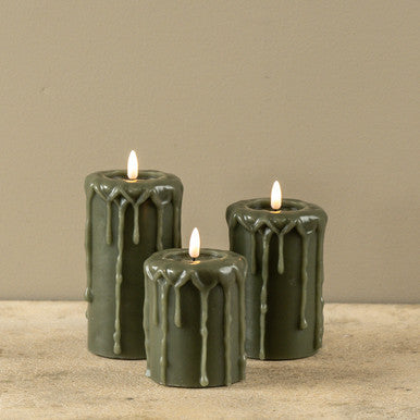 DARKGREEN 3D FLAME PILLAR CANDLE (3 Sizes)
