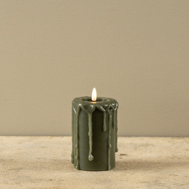 DARKGREEN 3D FLAME PILLAR CANDLE (3 Sizes)