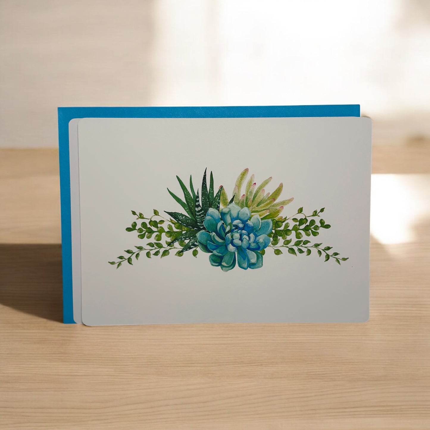 Teal Succulents Greeting Card w/Teal Envelope