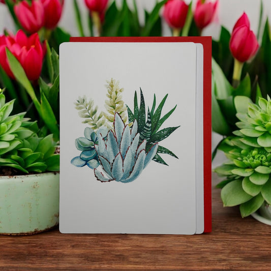 Green Succulents Greeting Card w/Red Envelope