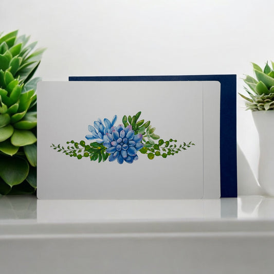 Blue & Green Succulents Greeting Card w/Blue Envelope (Copy)