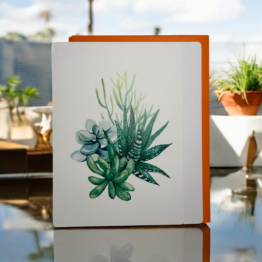 Green Succulents Greeting Card w/Orange Envelope