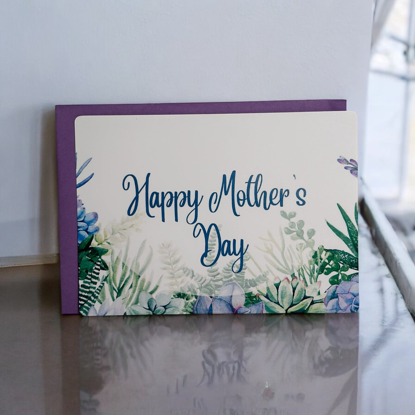 Mother's Day Mixed Succulents Greeting Card w/Purple Envelope