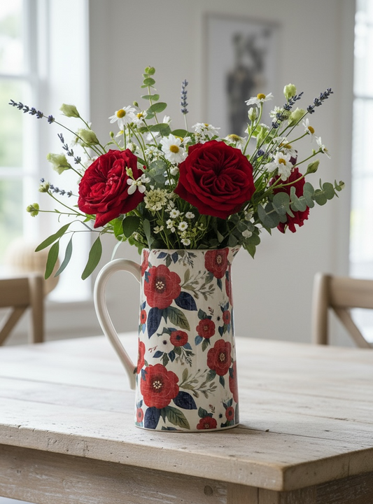 Patriotic Floral Ceramic Pitcher