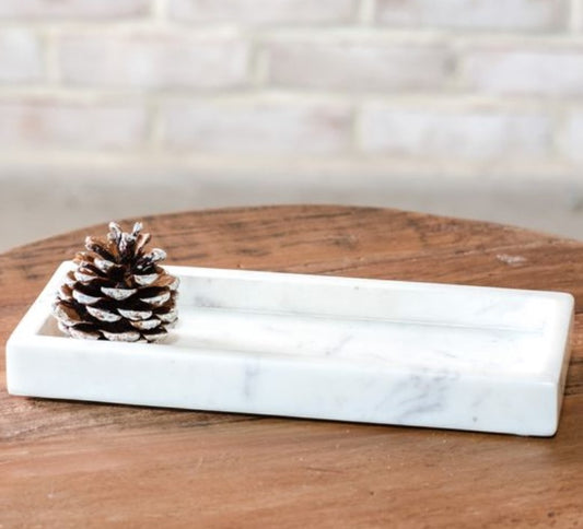WHITE RECTANGLE MARBLE TRAY 10"
