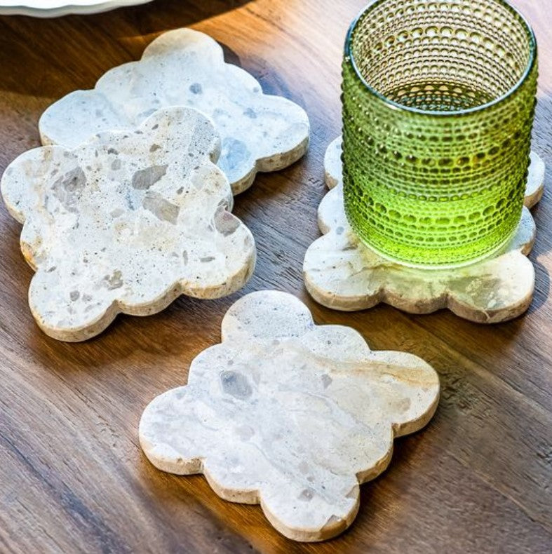 LEOPARD MARBLE SQ. SCALLOP COASTERS (set of 4)