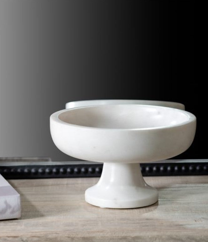 WHITE MARBLE RAISED BOWL 8"