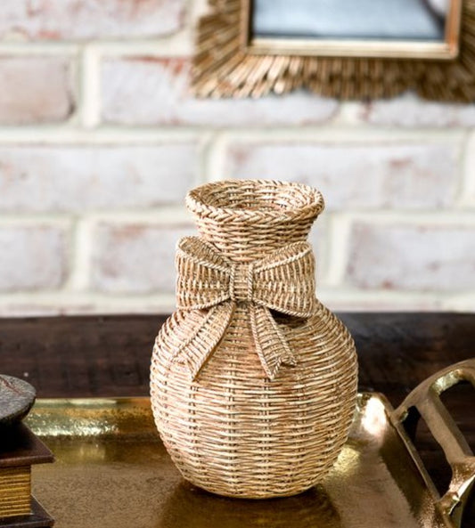 POLYRESIN BOW WEAVE VASE 6"