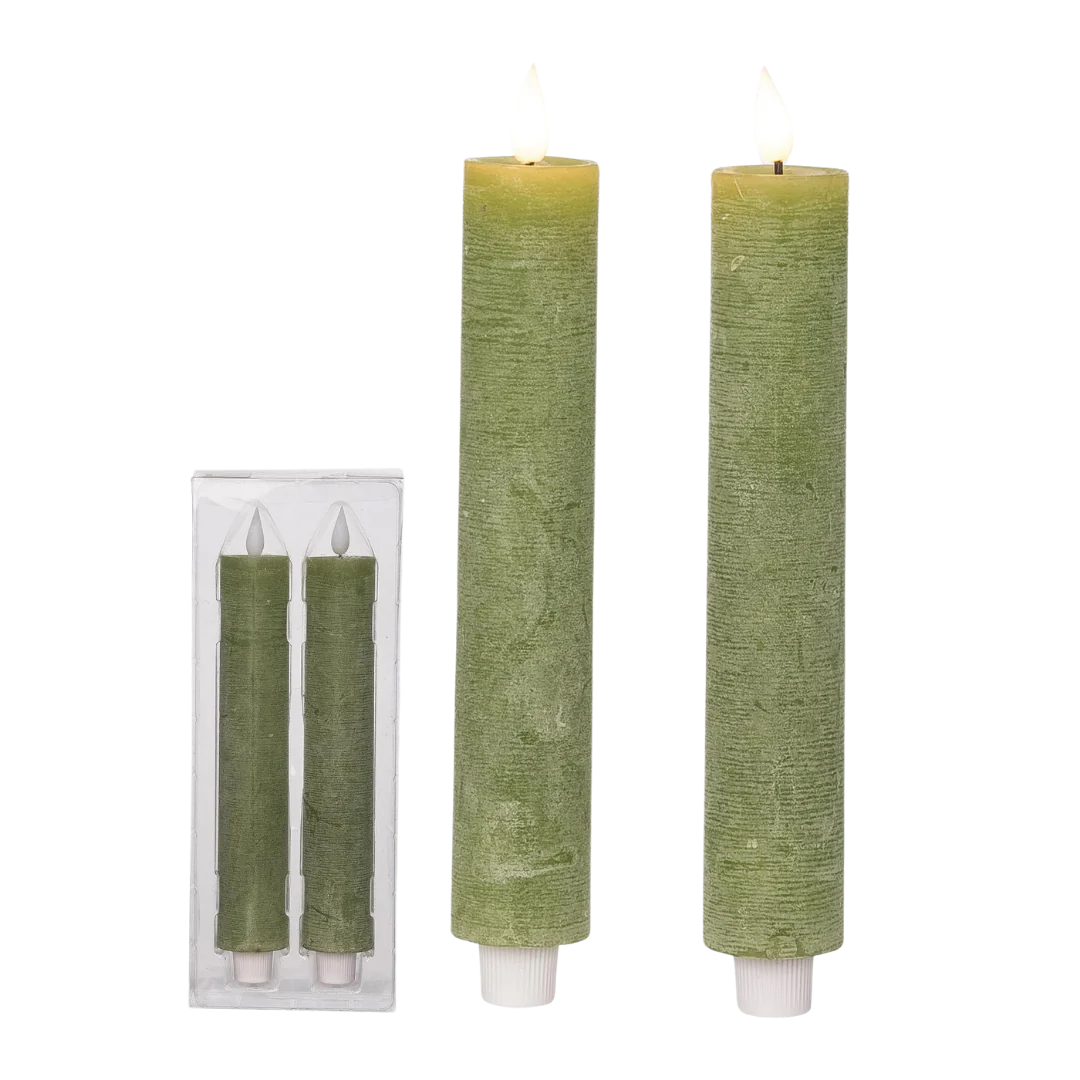 Sage Green LED Taper candle set of 2