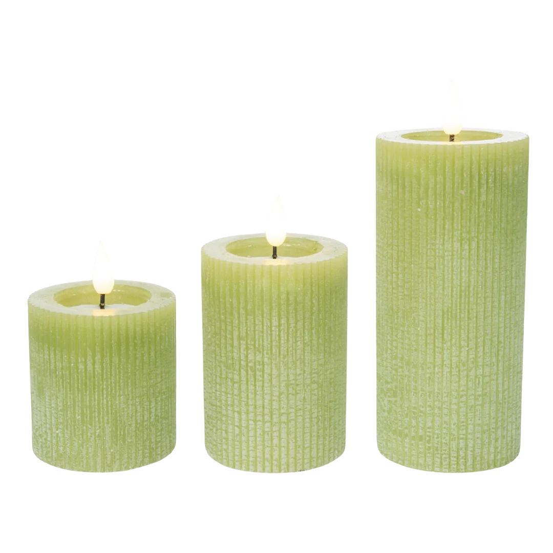 LED Wax Green Candles Set of 3