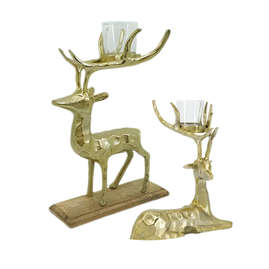 Golden Reindeer T-Light Holder- (2 Styles)