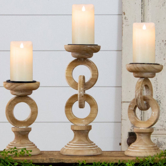 Chain Link Wooden Candle Holders
