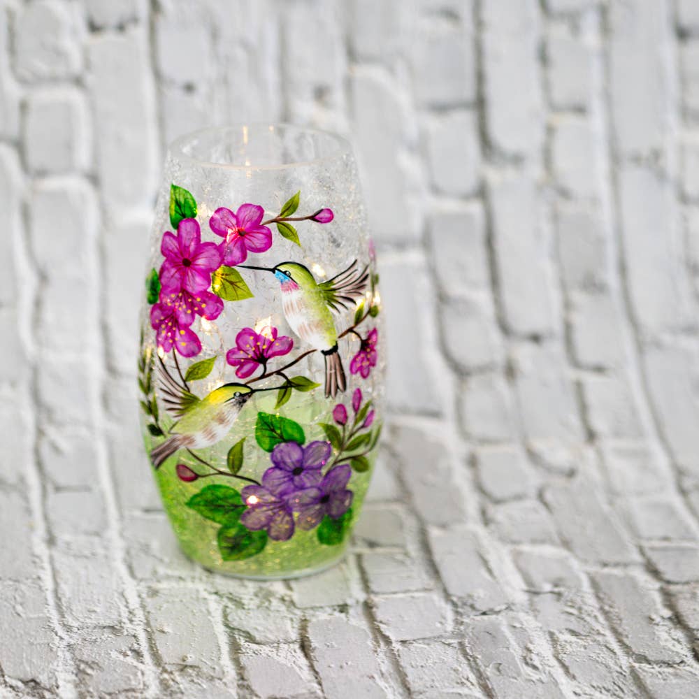 Hummingbird Lamp/Vase with LED string lights