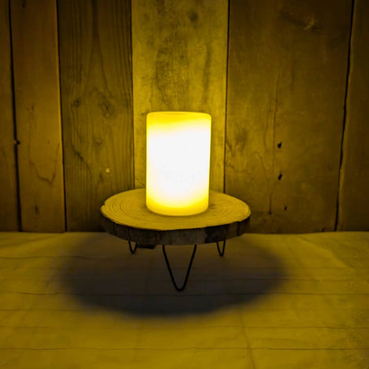 Amber LED Flame Illusion Timer Pillar Candle 6"