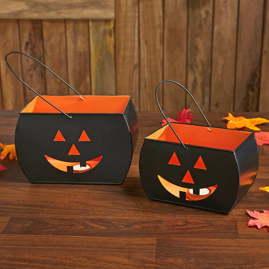 Tealight Holders/Candy Pale Trick Or Treat Black Set of 2