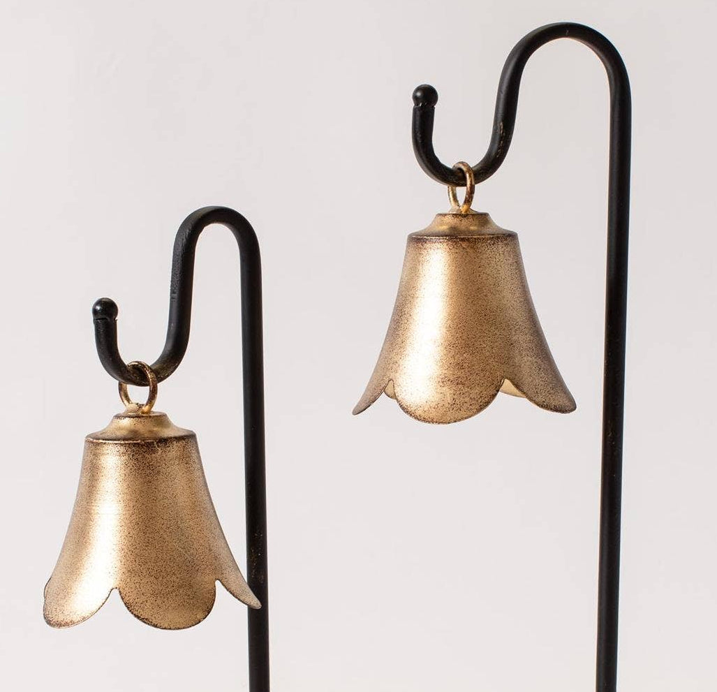 Gold Fluted Bell On Stand (Set Of 2)