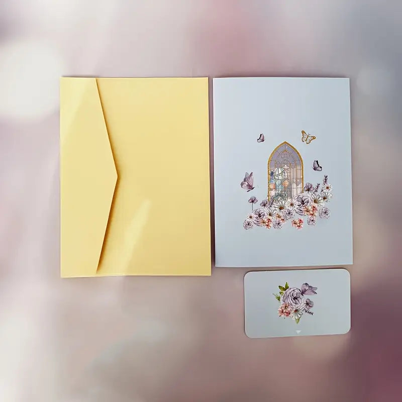 Pop-Up Greeting Card with Vibrant Butterflies & Floral Design