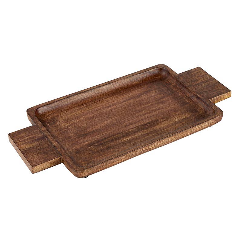 Natural Wood Serving Tray With Handles - Small