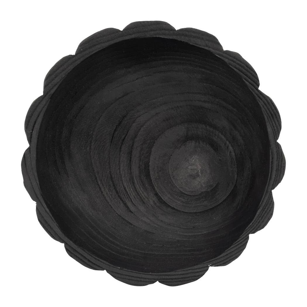 Black Scalloped Wood Bowl 9in