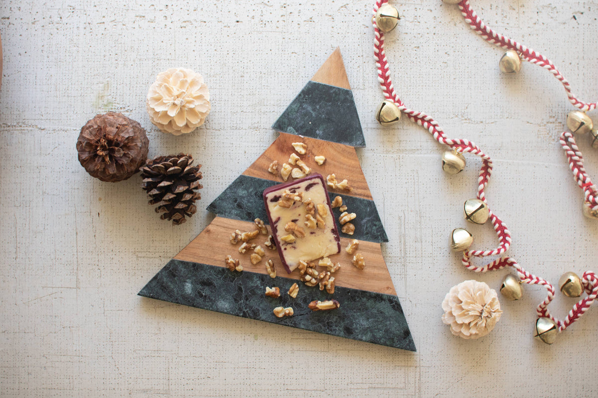MARBLE & ACACIA WOOD CHRISTMAS TREE CUTTING BOARD