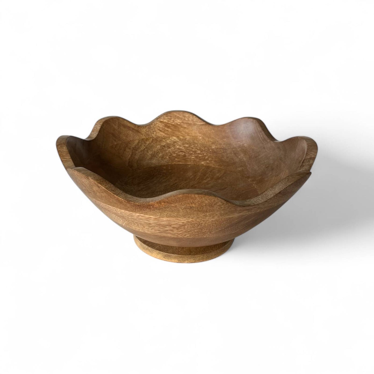 Scalloped Mango Wood Pedestal Bowl- 12in