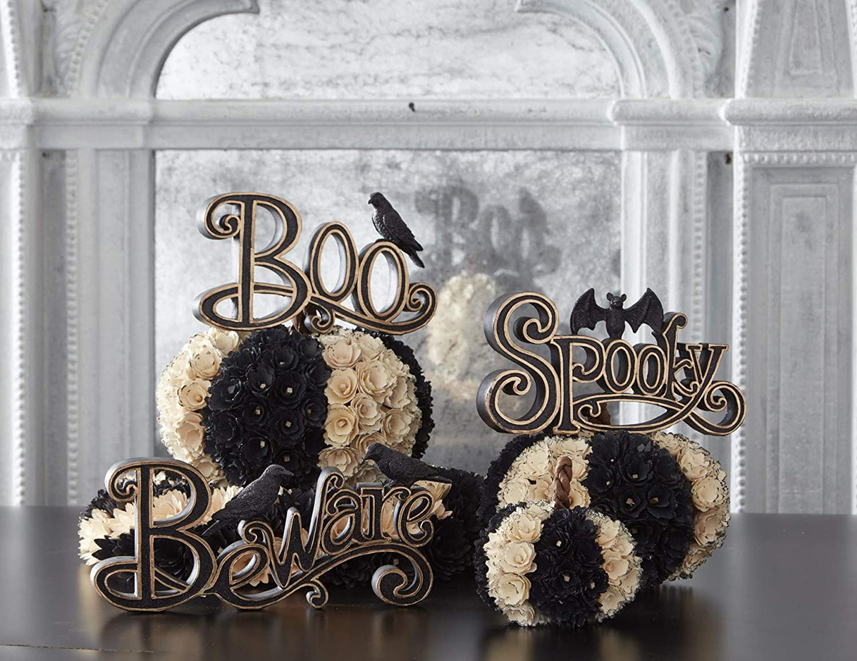 Black & Gold Boo with Glittered Crow