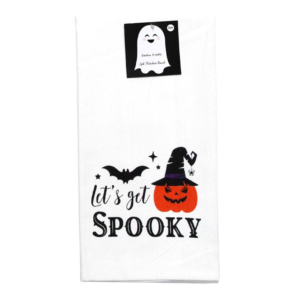 LETS GET SPOOKY Halloween Pumpkin Bat Printed Kitchen Towel