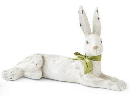 White Life Like Rabbits with Green Ribbon Bow (3 styles)