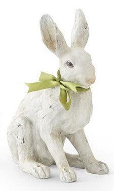 White Life Like Rabbits with Green Ribbon Bow (3 styles)