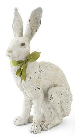 White Life Like Rabbits with Green Ribbon Bow (3 styles)