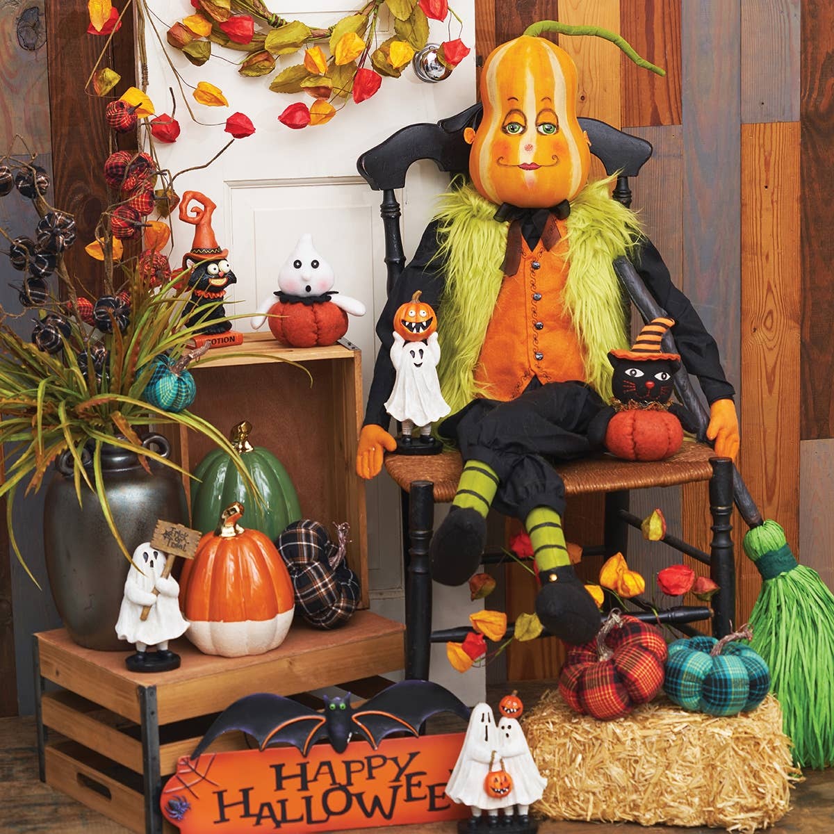 Fall/Harvest Orange & White Narrow Pumpkin Figure