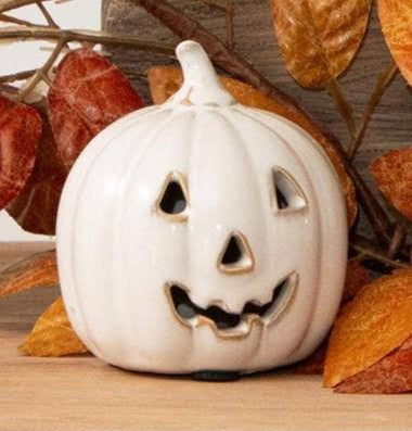 White Glazed Ceramic Jack O' Lanterns (Set of 3)